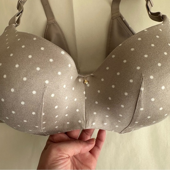 Cacique Bra 38DD Lightly Lined Balconette Beige Tan Lace Polka Dot Comfortable - Picture 2 of 10